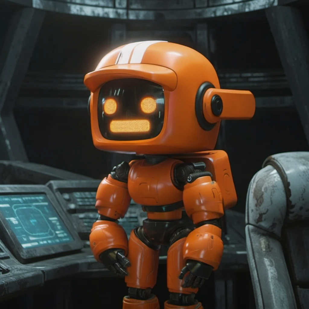 an orange robot, in a spaceship, cyberpunk, highly detailed, photography, ultra sharp, film, professional, 64k <lora:add-detail-xl:1.5> <lora:Orange Robot1024:0.7>
