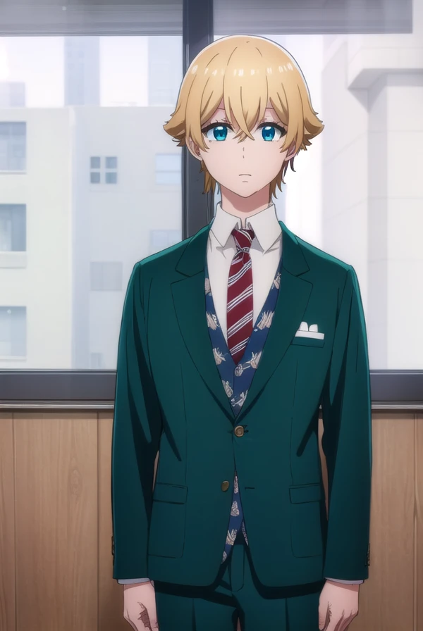 kousukemisaki, <lora:kousuke misaki s1-lora-nochekaiser:1>,
kousuke misaki, short hair, blue eyes, blonde hair, hair between eyes, male focus,
BREAK shirt, long sleeves, school uniform, jacket, white shirt, open clothes, necktie, collared shirt, pants, open jacket, black pants, blazer, red necktie, (green jacket:1.5), brown pants,
BREAK indoors, classroom,
BREAK looking at viewer, (cowboy shot:1.5),
BREAK <lyco:GoodHands-beta2:1>, (masterpiece:1.2), best quality, high resolution, unity 8k wallpaper, (illustration:0.8), (beautiful detailed eyes:1.6), extremely detailed face, perfect lighting, extremely detailed CG, (perfect hands, perfect anatomy),