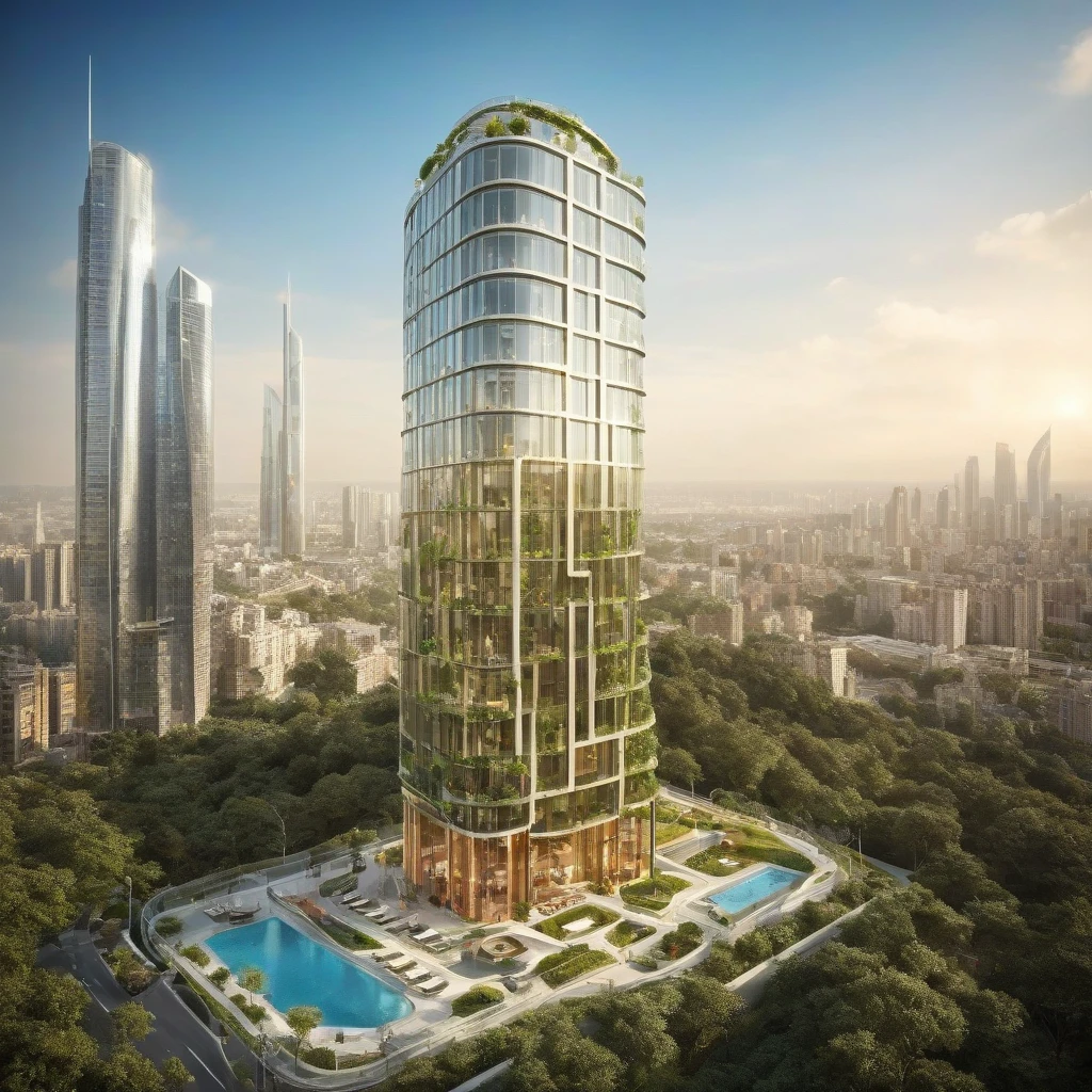 (a modern design skyscraper,  with a large tower and a pool in the middle of it,  surrounded by tall buildings,  futuristic:1.4), 
(Curved highways and viaducts,  streamlined building shapes,  glass curtains,  vertical elevators:1.3),  (building greening:0.8), 
(large file,  super realistic,  perfect,  photograpy,  construction sales photograpy,  Interior design,  super high resolution,  cinematic photography:1.2),  (amazing,  mystery,  Spectacular,  Luxurious,  elegance,  perfect design,  harmonious color:1.1), 
[:(Door details,  Window details,  Railing details,  Staircase details,  Furniture details,  Appliance details,  Vehicle details,  Leaf details,  Stone texture,  Wood texture,  Marble texture,  Cement texture,  metal texture,  glass texture:0.4):0.85], 
(blurred background:1.4), 
[(background,  more_details:0.3),  (more_details:0.6),  (more_details:0.8), 
(more_details:1.2):0.65], aw0k illuminate, vertical,<lora:EMS-59651-EMS:0.800000>,<lora:EMS-259973-EMS:0.800000>