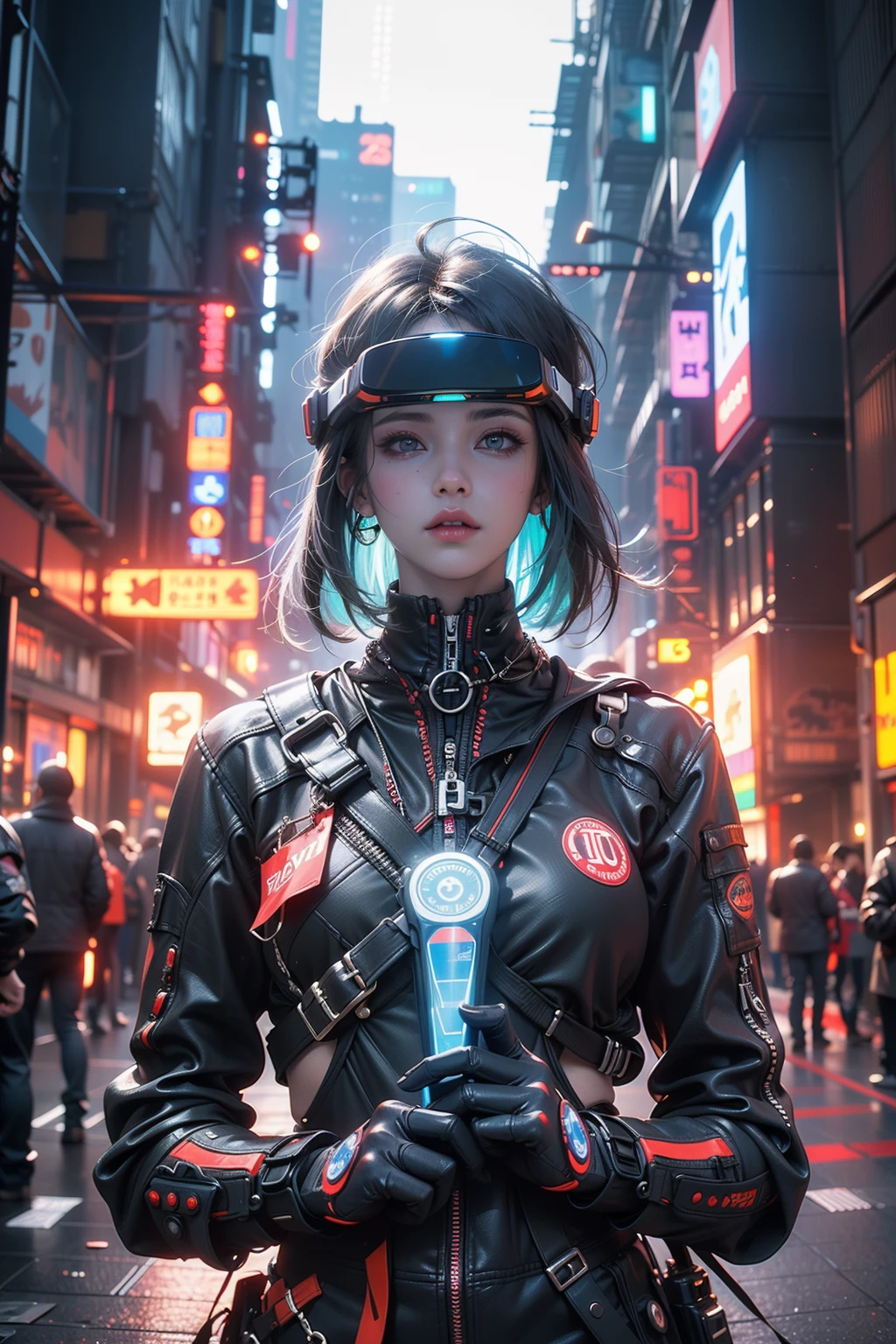 1girl,cyberpunk,science fiction,(head-mounted display:1.3),glowing,vr glasses,vaporwave,
Best quality,masterpiece,ultra high res,highly detailed, 8k, artstation, cinematic, concept art, rich vivid colors, coherent, symmetry, saturated, vibrant, full color, perfect, sharp focus