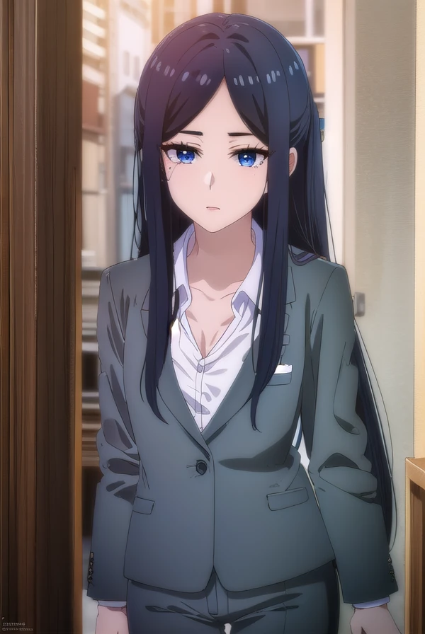 misakigundou, <lora:misaki gundou s1-lora-nochekaiser:1>,
misaki gundou, long hair, blue eyes, black hair, glasses, mole, mole under eye, lips, mature female, (parted bangs:1.5),
BREAK formal, suit, office lady,
BREAK indoors,
BREAK looking at viewer, (cowboy shot:1.5),
BREAK <lyco:GoodHands-beta2:1>, (masterpiece:1.2), best quality, high resolution, unity 8k wallpaper, (illustration:0.8), (beautiful detailed eyes:1.6), extremely detailed face, perfect lighting, extremely detailed CG, (perfect hands, perfect anatomy),