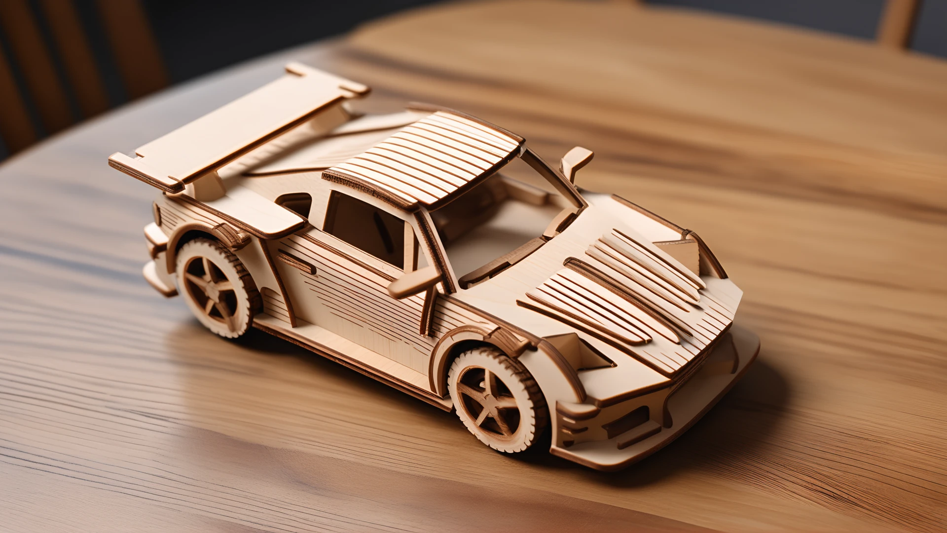 <lora:splicingtoycd_xl-000012:0.8>,a stereoscopic style wooden modern sports car made of splicingtoycd_xl on wooden desktop,three-dimensional puzzle,supercar,simple-structured,detailed,hi-res photo,no humans,brown theme,close-up,indoors,living room,simple background, emotional,harmonious,high budget,moody,epic,gorgeous,perfect lighting,realistic,photorealistic,photographic,photo (medium),real,moody lighting,volumetric lighting,reality ray tracing,8K,HDR,UHD,masterpiece,best quality,highly detailed,high resolution,finely detail,extremely detailed,ultra detailed,wallpaper