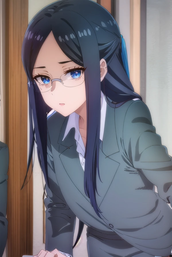 misakigundou, <lora:misaki gundou s1-lora-nochekaiser:1>,
misaki gundou, long hair, blue eyes, black hair, glasses, mole, mole under eye, lips, mature female, (parted bangs:1.5),
BREAK formal, suit, office lady,
BREAK indoors,
BREAK looking at viewer, (cowboy shot:1.5),
BREAK <lyco:GoodHands-beta2:1>, (masterpiece:1.2), best quality, high resolution, unity 8k wallpaper, (illustration:0.8), (beautiful detailed eyes:1.6), extremely detailed face, perfect lighting, extremely detailed CG, (perfect hands, perfect anatomy),