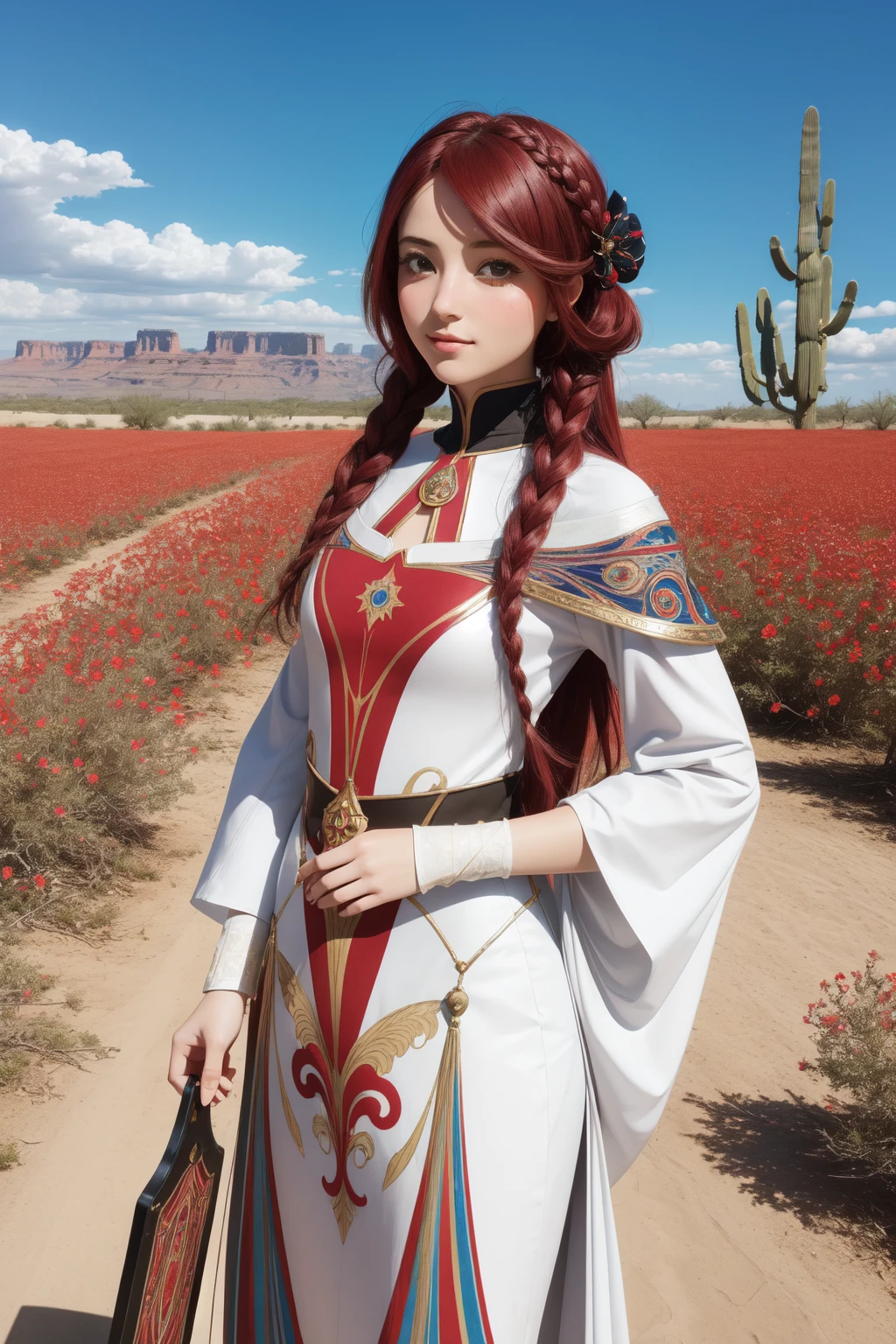 1girl, (whimsical art stylized by Loish:1.3) and (Samuel Melton Fisher:1.0) and (Hans Memling:1.3) , detailed, Shameless, over the shoulder shot of a Geometric Abstract Art Simple ("Epidemiology":1.3) , from inside of a Sturdy The Sonoran Desert, Burgundy flowers with Bush, Sunny, Sharp and in focus, Maximalist, Fearful, Aetherpunk, hair light, Low shutter, Low Contrast, concept art, Ebru, award winning, ultra high res