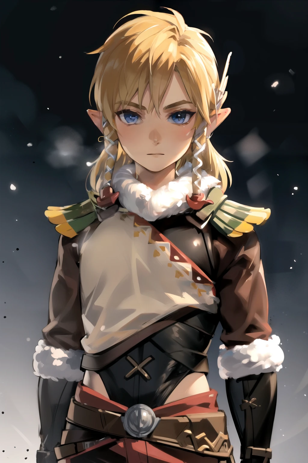 (masterpiece), (best quality),
detailed face,  1boy, solo,
snowlink, blonde hair, male focus, hair ornament, looking at viewer, <lora:LinkSnow:0.7>