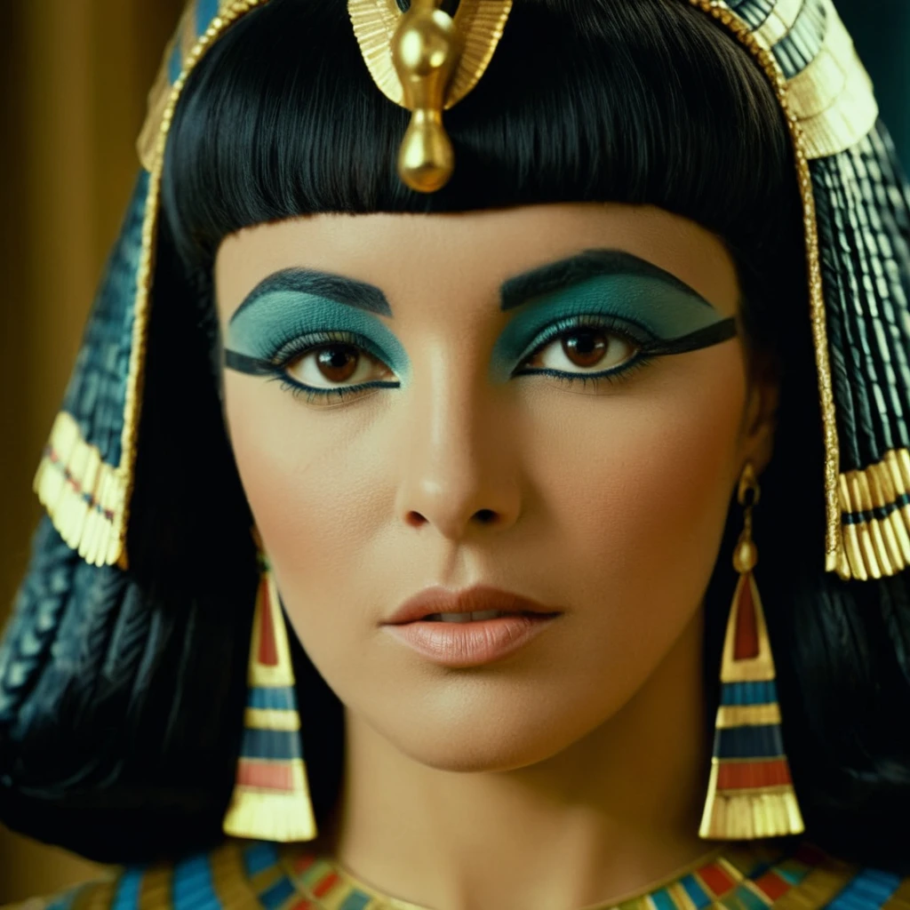 cinematic film still of  <lora:Cleopatra:1.2>
Cleopatra a closeup of a sexy woman with a headdress and a feathered headpiece staring at camera Queen of the Ptolemaic Kingdom of Egypt, shallow depth of field, vignette, highly detailed, high budget, bokeh, cinemascope, moody, epic, gorgeous, film grain, grainy