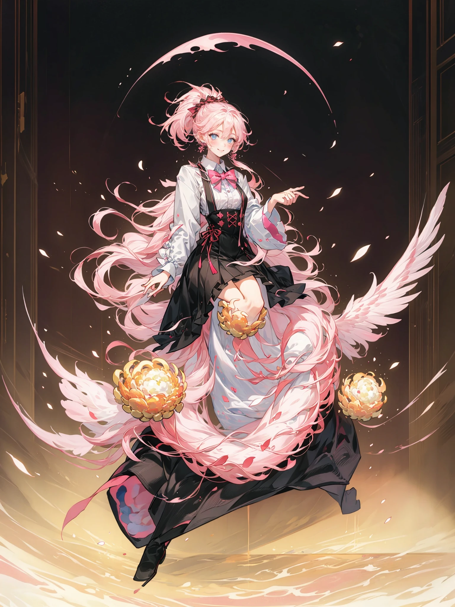HEZI,(((masterpiece))),(((best quality))),((ultra-detailed)),Cinematic,Lighting,1girl, shirt, solo, pink_hair, long_hair, smile, looking_at_viewer, bow, white_shirt, blue_eyes, indoors, collared_shirt, earrings, sitting, long_sleeves, food, pink_bow, bangs, window, bowtie, closed_mouth, pink_bowtie, blush, upper_body, hair_between_eyes, dress_shirt, couch, hand_up, table<lora:çåç³»åââé´é³å¸ç«ç»:0.5>,