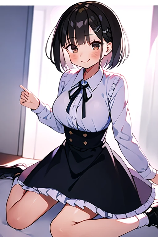 ((masterpiece,highest quality)), confused, Kitasan_black_Umamusume, animal ears, ,Horse tail, short hair, striped hair, hair ornaments, medium breasts, horse tail, wearing a maid outfit, alone, smile with open mouth, looking at the viewer, cowboy shot,skirt lift,(fully exposed panties),butt