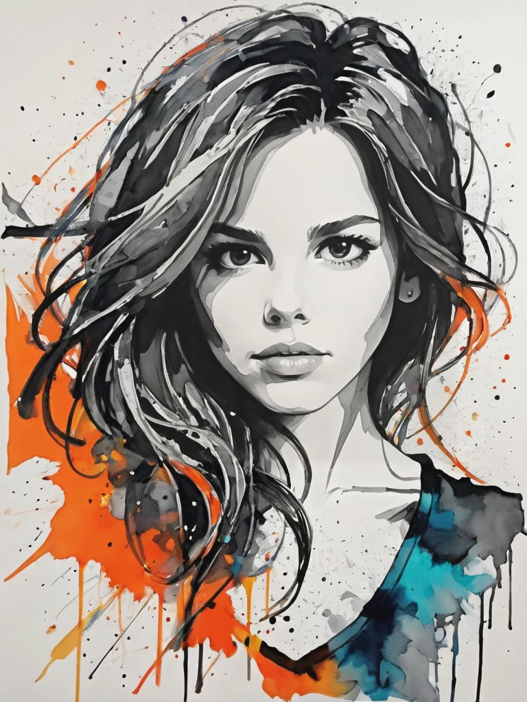 abstract expressionist painting art style ink pen sketch of cute 18yo (apoloniaa:0.7) (Kate Beckinsale:0.6), extremely detailed, <lora:Apolonia_Lapiedra:0.5> . energetic brushwork, bold colors, abstract forms, expressive, emotional