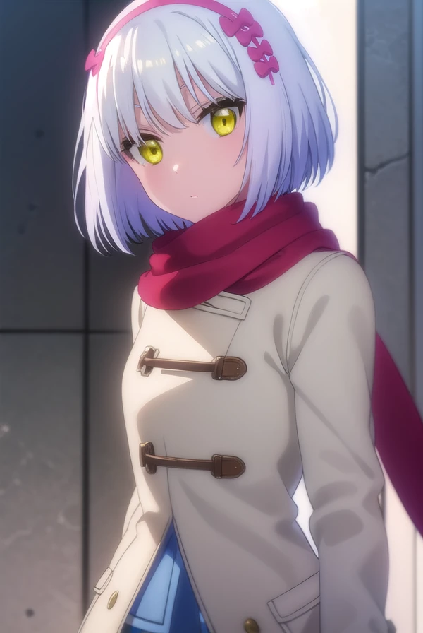 paulamccoy, <lora:paula mccoy s2-lora-nochekaiser:1>,
paula mccoy, short hair, bow, (yellow eyes:1.3), white hair, hair bow, hairband,
BREAK scarf, red scarf, coat, long sleeves, wide sleeves, white coat,
BREAK indoors, classroom,
BREAK looking at viewer, (cowboy shot:1.5),
BREAK <lyco:GoodHands-beta2:1>, (masterpiece:1.2), best quality, high resolution, unity 8k wallpaper, (illustration:0.8), (beautiful detailed eyes:1.6), extremely detailed face, perfect lighting, extremely detailed CG, (perfect hands, perfect anatomy),