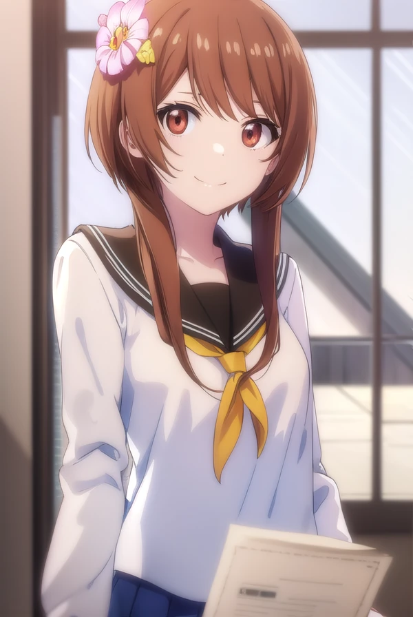 marikatachibana, <lora:marika tachibana s2-lora-nochekaiser:1>,
marika tachibana, long hair, brown hair, hair ornament, (brown eyes:1.5), flower, sidelocks, hair flower, short hair with long locks, smile, grin,
BREAK skirt, long sleeves, school uniform, serafuku, black skirt,
BREAK indoors, classroom,
BREAK looking at viewer, (cowboy shot:1.5),
BREAK <lyco:GoodHands-beta2:1>, (masterpiece:1.2), best quality, high resolution, unity 8k wallpaper, (illustration:0.8), (beautiful detailed eyes:1.6), extremely detailed face, perfect lighting, extremely detailed CG, (perfect hands, perfect anatomy),