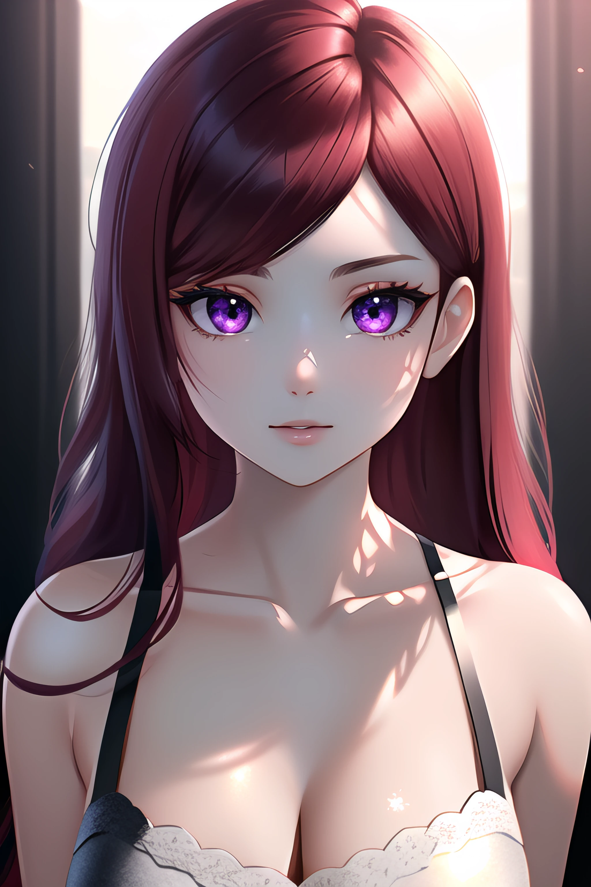  <lora:pride royal ıv:1>, pride royal ıv, red hair, long hair, purple eyes, standing, (((masterpiece, best quality, ultra-detailed, ray tracing))), deph of field, (perfect face, detailed face),shiny eyes, fair skin,((high quality face, soft skin )), (collarbone, cinematic light, cinematic shadow),