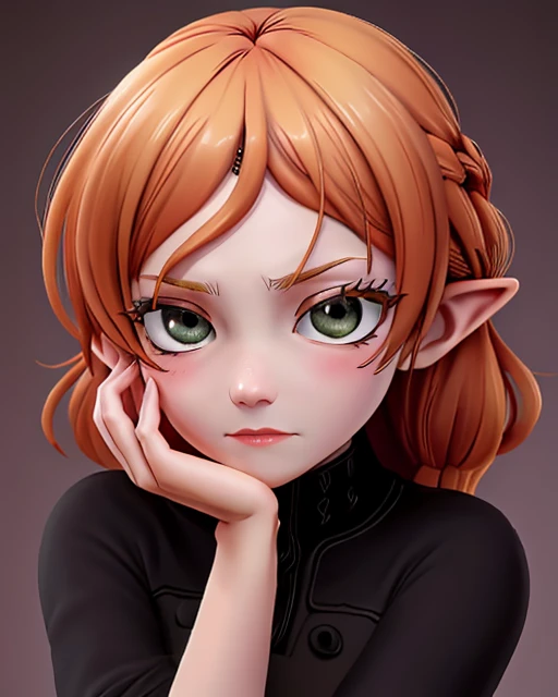 beautiful, 8k, masterpiece, ufawelga, 1girl, red hair (gradiant), elf, pointy ears, tsundere