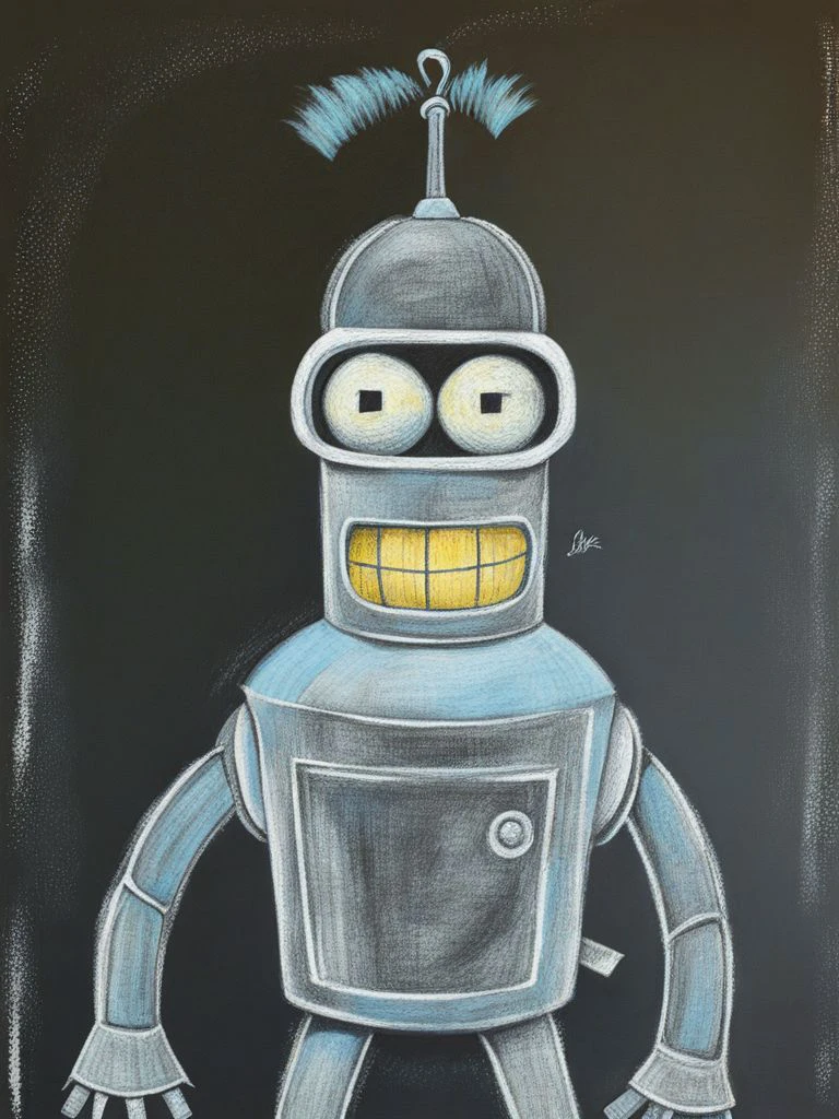 BenderBot ChalkBoardDrawing <lora:SDXL_ChalkBoardDrawing_LoRA_r8:1.0> <lora:SDXL-benderbot-Lora:1>