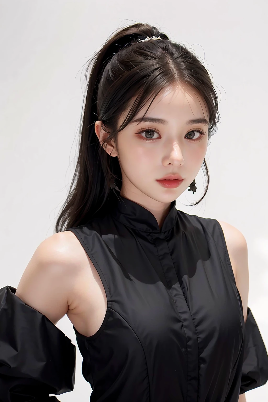 1girl, black  random formal attire, white background,  <lora:supassra_sp-04:1>