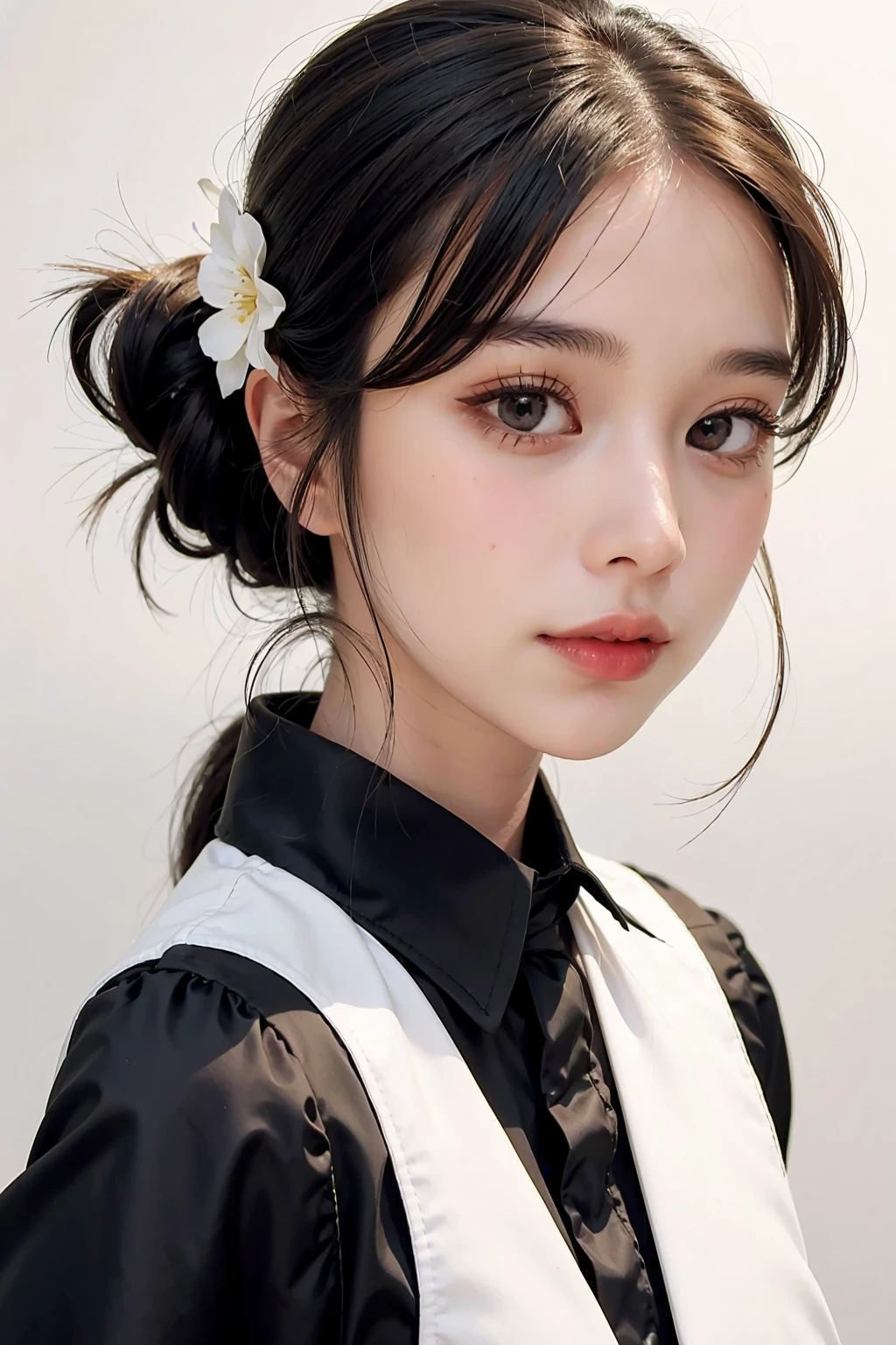 1girl, black random formal attire, white background, <lora:supassra_sp-04:1>