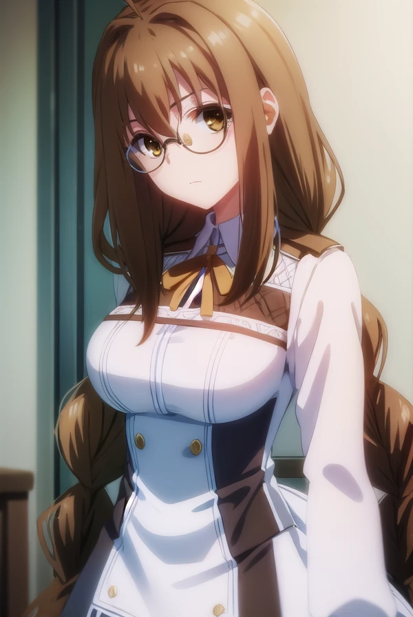 toukatoudou, <lora:touka toudou s1-lora-nochekaiser:1>,
touka toudou, long hair, brown hair, very long hair, braid, twin braids, glasses, (brown eyes:1.5), ahoge,
BREAK skirt, long sleeves, school uniform, juliet sleeves,
BREAK indoors, classroom,
BREAK looking at viewer, (cowboy shot:1.5),
BREAK <lyco:GoodHands-beta2:1>, (masterpiece:1.2), best quality, high resolution, unity 8k wallpaper, (illustration:0.8), (beautiful detailed eyes:1.6), extremely detailed face, perfect lighting, extremely detailed CG, (perfect hands, perfect anatomy),