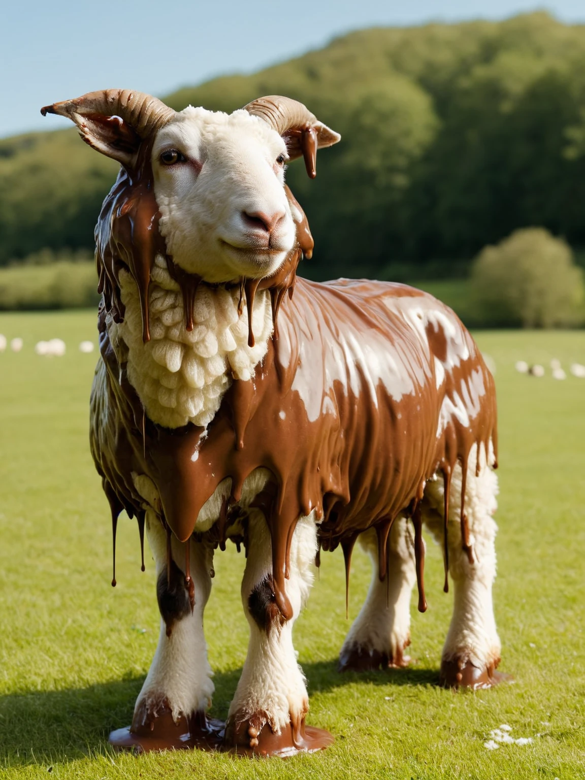 ais-chocsauce, white sheep stood in a field on a sunny day <lora:Chocolate_Sauce_SDXL:1>