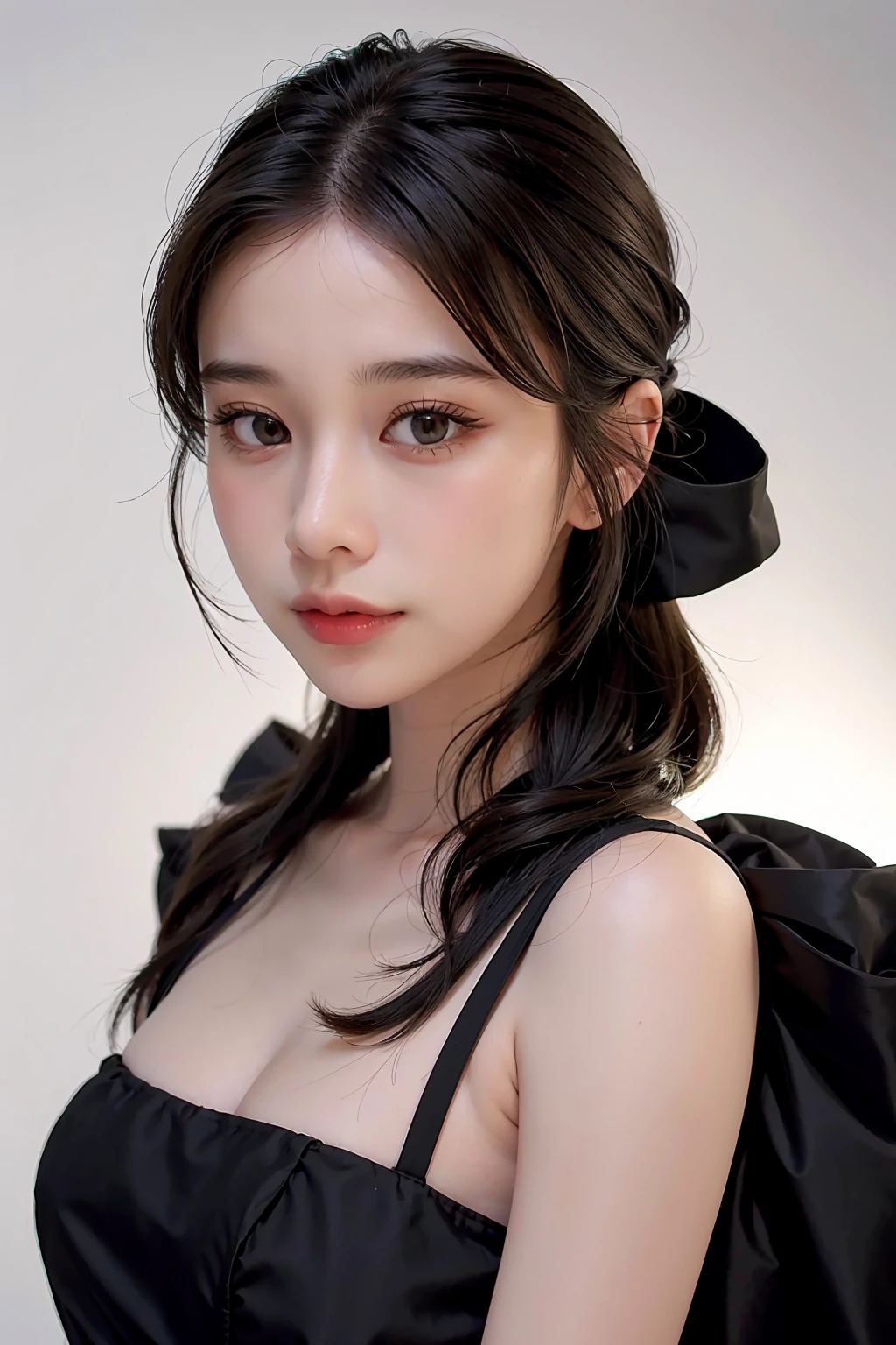 1girl, black random formal attire, white background, <lora:supassra_sp-04:1>