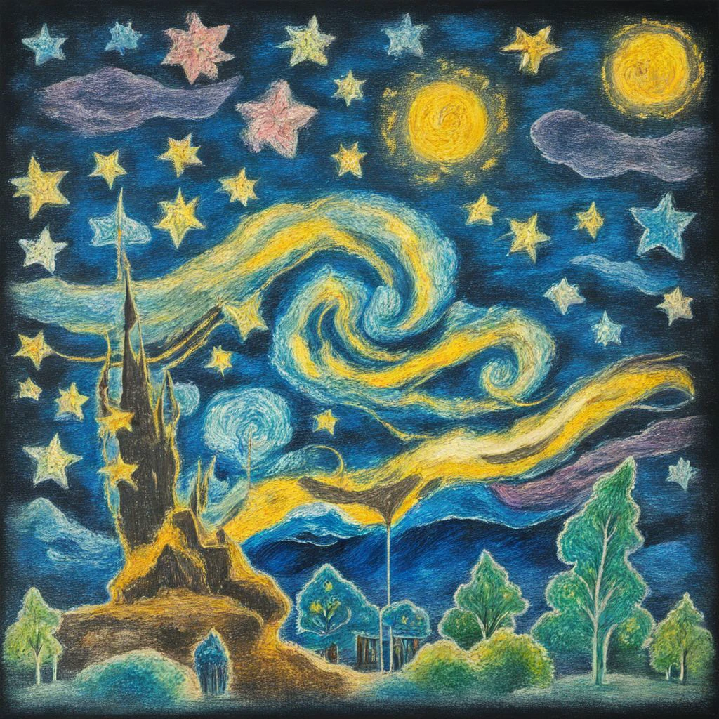 The Starry Night ChalkBoardDrawing <lora:SDXL_ChalkBoardDrawing_LoRA_r8:1>