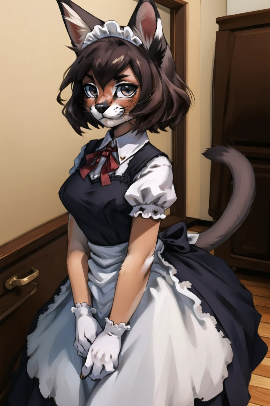 masterpiece, best quality, looking at viewer,
furry cat girl,maid,brown hair,caracalcat,caracal,ningmao,
<lora:Caracal:0.7>