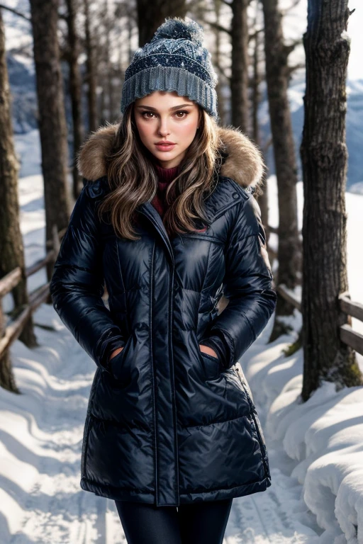 photo of beautiful n4talieportman-120, winter clothes, winter jacket, beanie, on a snowy mountain path, bokeh, blurry background <lora:LowRA:0.3> <lora:add_detail:1>
