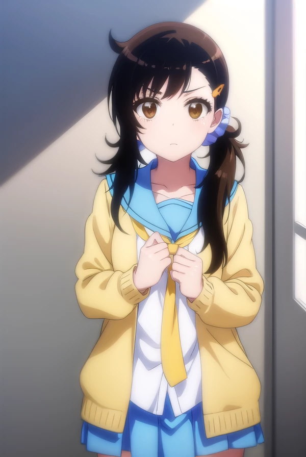 haruonodera, <lora:haru onodera s2-lora-nochekaiser:1>,
haru onodera, long hair, brown hair, black hair, hair ornament, (brown eyes:1.3), hairclip, side ponytail, scrunchie,
BREAK cardigan, yellow cardigan, skirt, shirt, thighhighs, school uniform, collarbone, white shirt, pleated skirt, necktie, serafuku, sailor collar, red ribbon, blue skirt, blue sailor collar,
BREAK indoors, classroom,
BREAK looking at viewer, (cowboy shot:1.5),
BREAK <lyco:GoodHands-beta2:1>, (masterpiece:1.2), best quality, high resolution, unity 8k wallpaper, (illustration:0.8), (beautiful detailed eyes:1.6), extremely detailed face, perfect lighting, extremely detailed CG, (perfect hands, perfect anatomy),