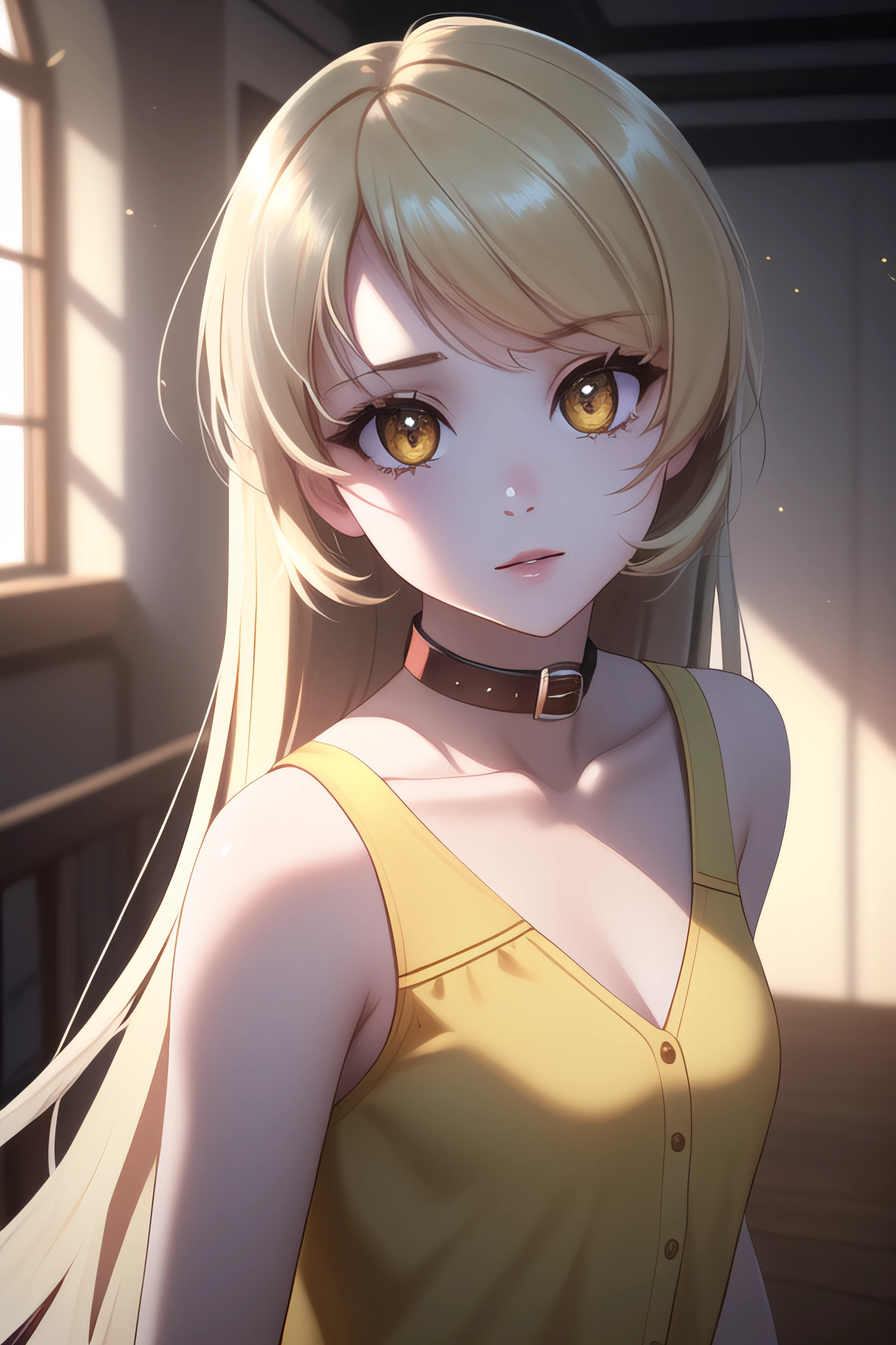 (One girl、Dressed in a dress and hat, girls' frontline, Midsummer themed costumes, multilayered outfit,Dressed, Mid summer、Soio、Top image quality, Transverse conveying,Half-length picture,largeeyes,eye closeup,(with short golden hair),(Green eyes),hair scrunchie,small thighest qualtiy, (stocklings,Elaborate Eyes, head looking up,Reasonable body structure,Young,Extremely detailed face, Perfect lighting, Extremely detailed CG, (Perfect hands, Perfect anatomy)