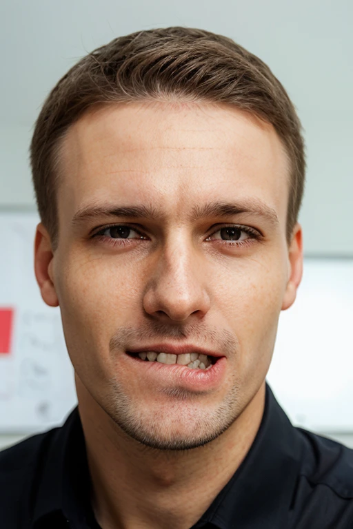 german man, in an office, lip bite , teeth
<lora:lipbite_v1:1.0>