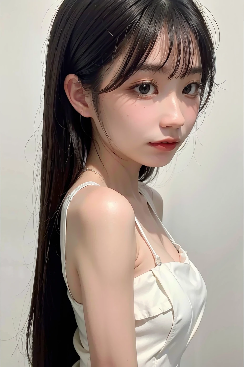 1girl, black formal long dress,white background, <lora:ysw_swy-04:1>