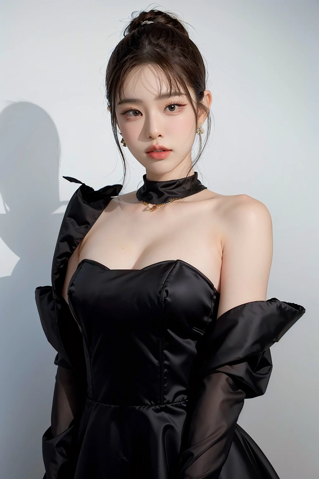 1girl, black formal long dress,white background, <lora:Gracekanklao-04:1>