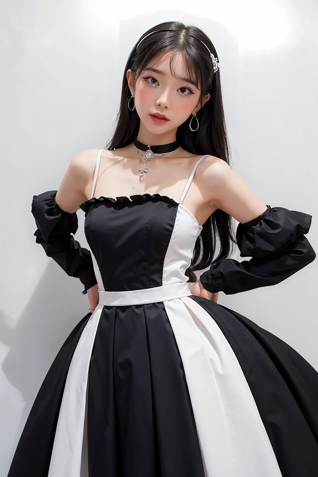 1girl, black  formal long dress,white background,  <lora:waifumiia-04:1>