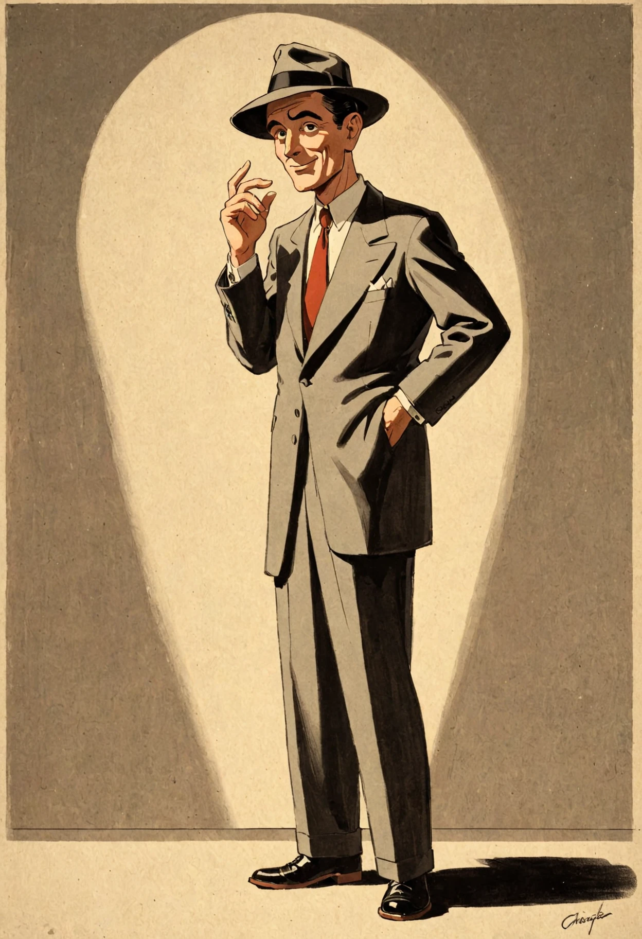 Classic cartoon, a shady figure, masterpiece, 40s vibe, simple 