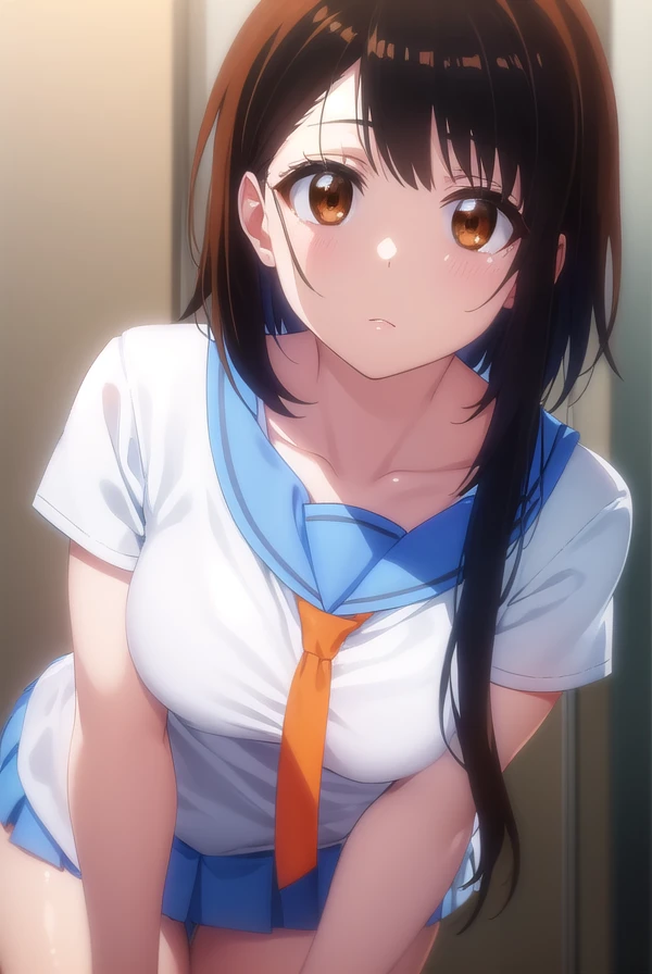 kosakionodera, <lora:kosaki onodera s2-lora-nochekaiser:1>,
kosaki onodera, short hair, bangs, brown hair, (brown eyes:1.3), short hair with long locks, asymmetrical hair,
BREAK skirt, shirt, thighhighs, school uniform, collarbone, white shirt, pleated skirt, necktie, serafuku, sailor collar, blue skirt, blue sailor collar, (orange necktie:1.2),
BREAK indoors, classroom,
BREAK looking at viewer, (cowboy shot:1.5),
BREAK <lyco:GoodHands-beta2:1>, (masterpiece:1.2), best quality, high resolution, unity 8k wallpaper, (illustration:0.8), (beautiful detailed eyes:1.6), extremely detailed face, perfect lighting, extremely detailed CG, (perfect hands, perfect anatomy),