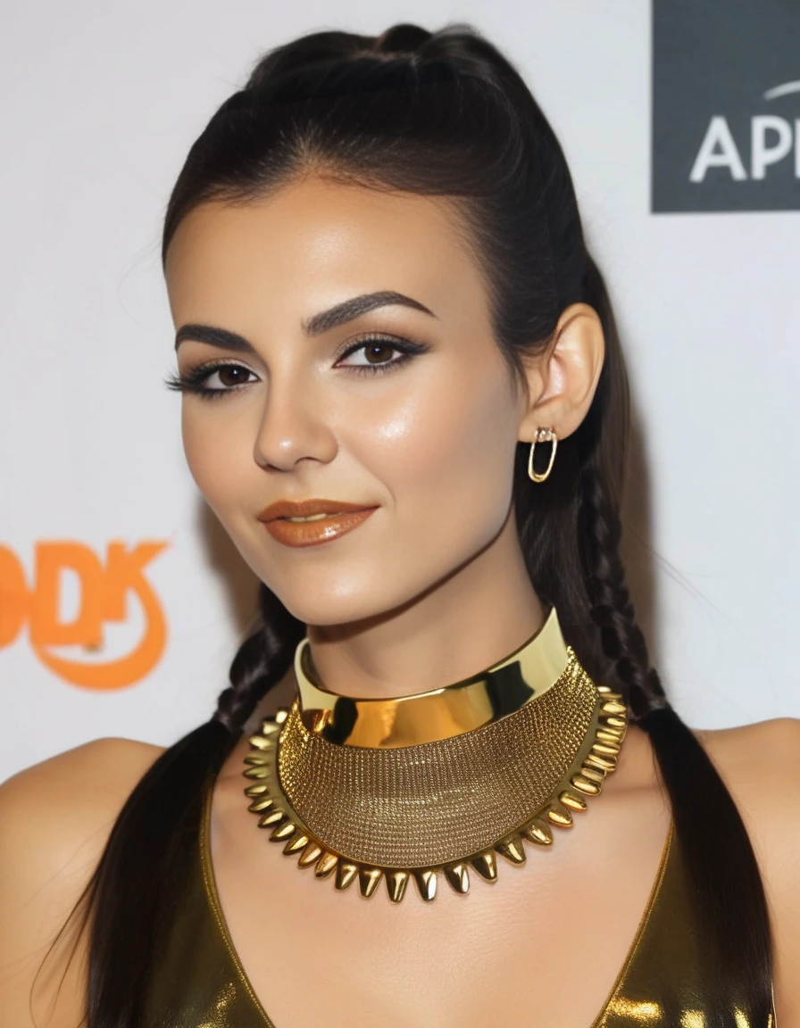 VictoriaJustice,<lora:VictoriaJusticeSDXL:1>, a woman wearing a gold choker, gold collar, wearing gold detailed choker, gold choker, gold detailed collar, golden collar, choker on neck, gold glow, wearing steel collar, wearing choker, wearing collar on neck, collar on neck, attractive neck, choker, smooth gold skin, draped in shiny golden oil, choker around neck, smooth golden skin