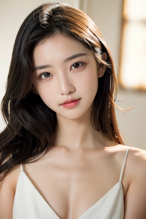 Highly detailed CG Unity 32k wallpaper, Realistic , photographrealistic , Raw photo , high-definition RAW color photography , professional photograpy , Best Quality , 超A high resolution , ultra-detailliert , official photo . Break sharp focus , detailed shadow , Soft lighting , Bokeh , bloom , Light from the front , Cinematic lighting , Light on Face , Beautiful lighting , Retro environment , Camera Flash , a polaroid photo , lo fi , Graded Tone , Film grain . adorable girl , kind , grateful , Seductive smile , Natural makeup , Beautiful eyes , Big eyes , Natural eyes . Thin eyebrows . Breaking small breasts . slim . Short stature . Beautiful skin . gleaming skin . . Natural Skin . Break POV . ((close up)) . (Beautiful face) .1a person、 Half body shot,extremely detailed cute girl,(20yr old)、