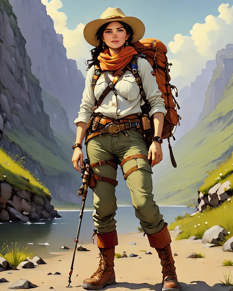 woman adventurer \nby onche_ondulay\n<lora:onche_ondulay_Style_XL:1>
