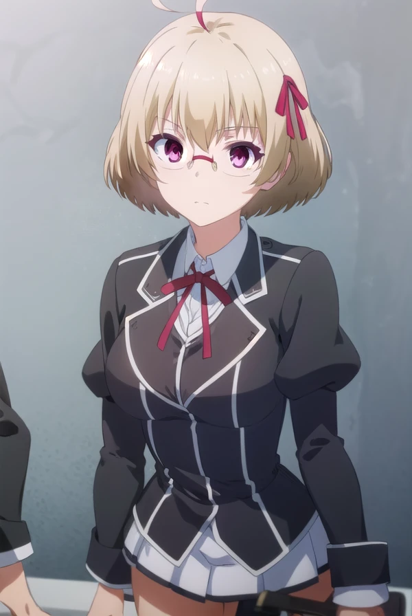 kagamikusakabe, <lora:kagami kusakabe s1-lora-nochekaiser:1>,
kagami kusakabe, short hair, blonde hair, (red eyes:1.3), ribbon, hair ribbon, ahoge, glasses,
BREAK skirt, long sleeves, school uniform, juliet sleeves,
BREAK indoors, classroom,
BREAK looking at viewer, (cowboy shot:1.5),
BREAK <lyco:GoodHands-beta2:1>, (masterpiece:1.2), best quality, high resolution, unity 8k wallpaper, (illustration:0.8), (beautiful detailed eyes:1.6), extremely detailed face, perfect lighting, extremely detailed CG, (perfect hands, perfect anatomy),
