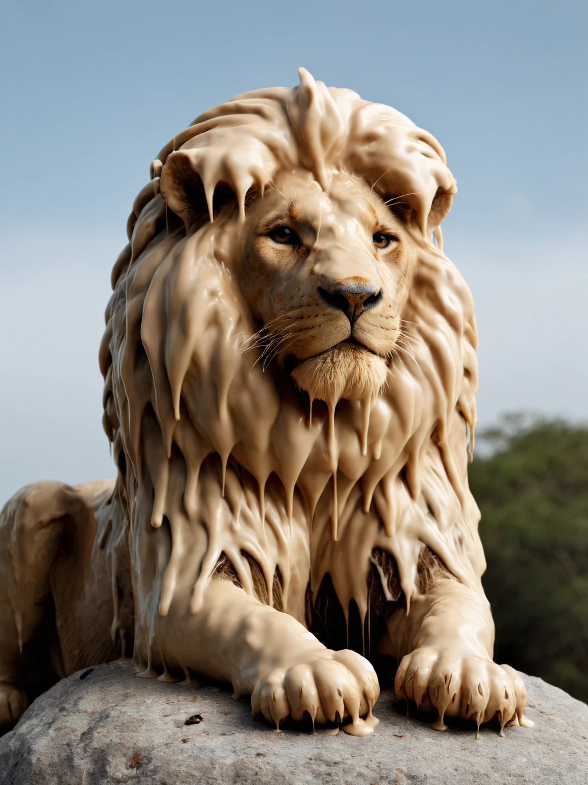 white ais-chocsauce lion sat on a rock looking out over the savannah <lora:Chocolate_Sauce_SDXL:1>
