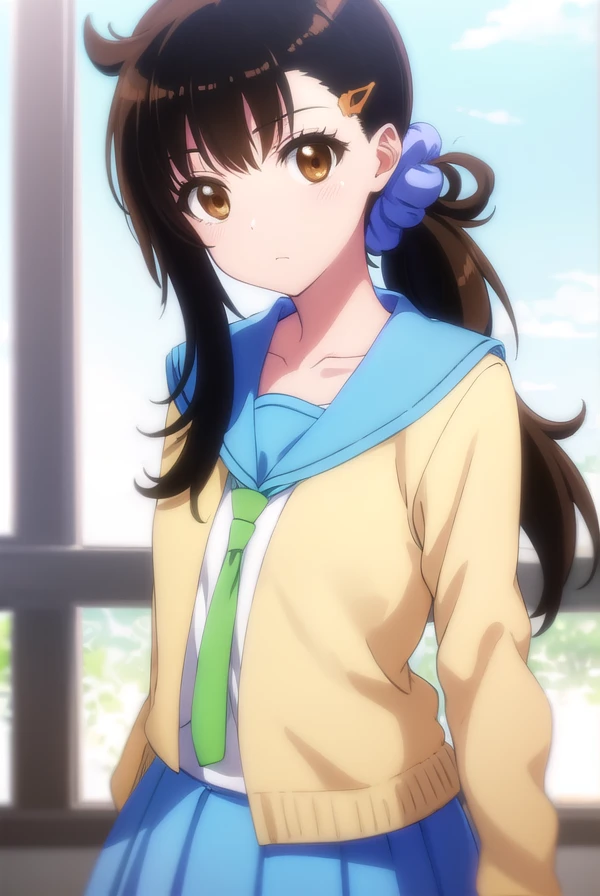 haruonodera, <lora:haru onodera s2-lora-nochekaiser:1>,
haru onodera, long hair, brown hair, black hair, hair ornament, (brown eyes:1.3), hairclip, side ponytail, scrunchie,
BREAK cardigan, yellow cardigan, skirt, shirt, thighhighs, school uniform, collarbone, white shirt, pleated skirt, necktie, serafuku, sailor collar, red ribbon, blue skirt, blue sailor collar,
BREAK indoors, classroom,
BREAK looking at viewer, (cowboy shot:1.5),
BREAK <lyco:GoodHands-beta2:1>, (masterpiece:1.2), best quality, high resolution, unity 8k wallpaper, (illustration:0.8), (beautiful detailed eyes:1.6), extremely detailed face, perfect lighting, extremely detailed CG, (perfect hands, perfect anatomy),