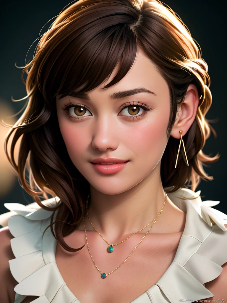 Realistic photo of a beautiful 0lg4k woman, 1girl,solo,looking at viewer,smile,bangs,brown hair,brown eyes,jewelry,earrings,necklace,lips,head rest,realistic, soft lighting, professional Photography, Photorealistic, detailed, RAW, analog, sharp focus, 8k, HD, high quality, masterpiece<lora:0lg4k:1.0>