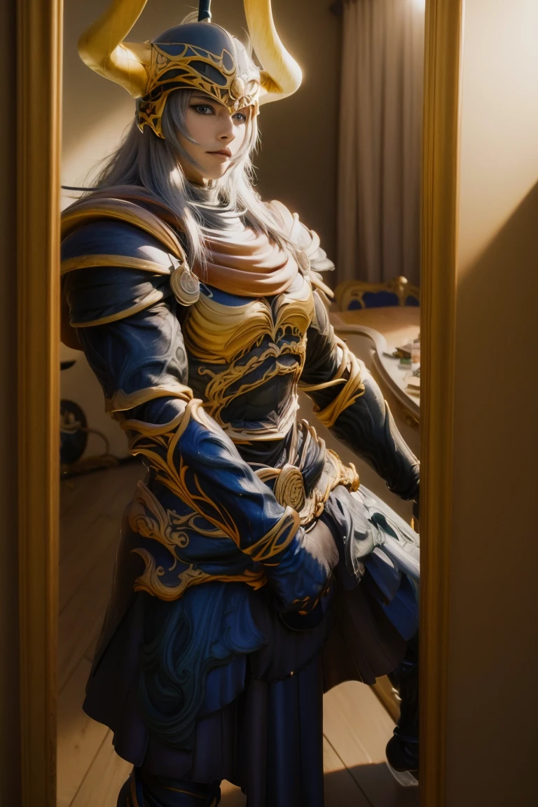 solo, (1boy:1.2),ffxivelidibus ,armor, holding sword, holding shield, young male, belt, fake horns, greaves,helmet, gradient, gauntlets, gold_armor, armor, (blue_eyes:1.3),shoulder_armor, greaves,fingers, fingernails full_armor, armor, realistic, cape, gauntlets, standing, long_hair, , armor, (mirror:1.5),(full body mirror:1.3) , (full_armor:1.3),(selfie:1.4), full_armor, armor,solo, standing, long_hair, detail_face, detail eyes,sun,closed mouth, bedroom, indoor, (muscular:1.4)
(8k, RAW photo:1.2), (long hair:1.31),cinematic lighting, best quality, ultra high res, (photorealistic:1.3),(looking at viewer:1.331), standing, long_hair ,full body ,looking at the camera, looking at viewer, <lora:pose mirror-000008:0.9>, <lora:FF XIV- Elidibus, Warrior of Light:0.8> <lora:image enhancer extreme_v1:1>