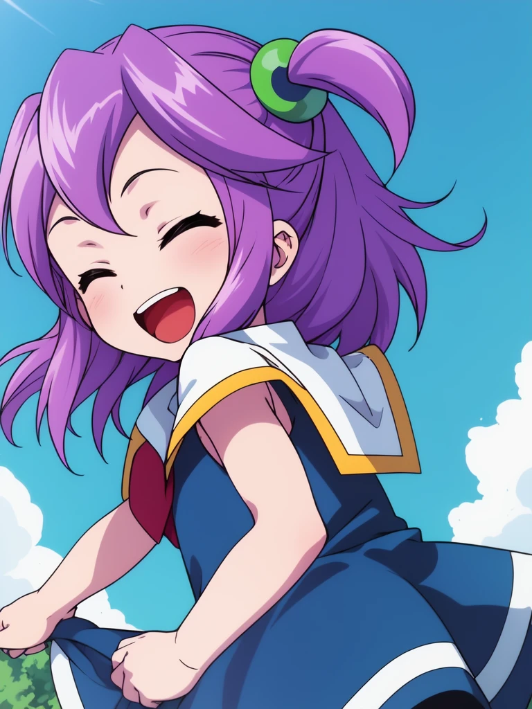 <lora:Eko:0.8>,ãEko, 1girl, soro, smile, under body, blue_dress, child, closed eyes, open mouth,
blue_sky,
ï½asterpiece, high quality, very_high_resolution, large_filesize, full color,