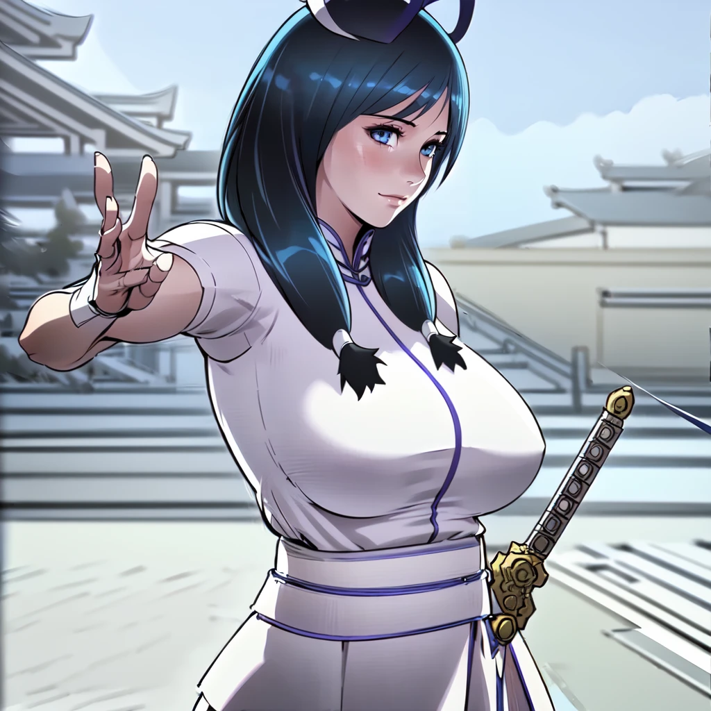 It is_Shinobu, 1 girl, arms, kochou shinobu, demon slayer uniform, sword, alone, hair ornaments, butterfly hair ornaments, knife, holding arms, holding, purple hair, black hair, holding sword, kimono, Haori, colorful hair, smile, purple eyes, Upper body, short hair, empty eyes, gradient hair, long sleeve, There are no students, closed mouth, wide sleeve, sheath, Jacket,nipple,Breast exposed,
