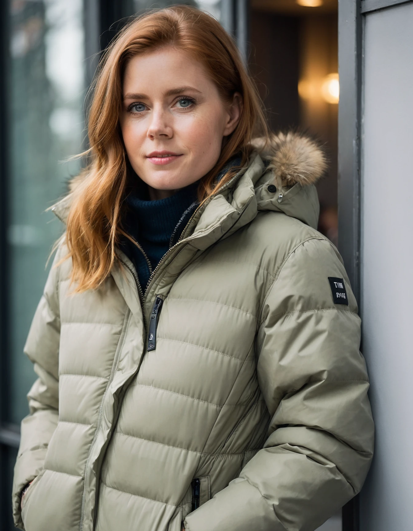 cinematic photo professional fashion close-up portrait photography of a beautiful (((ohwx woman))) wearing Puffer jackets worn as a top at chiropractor during Afternoon, Nikon Z9 <lora:amyadams_dh128_v1_sdxl:1.05> . 35mm photograph, film, bokeh, professional, 4k, highly detailed