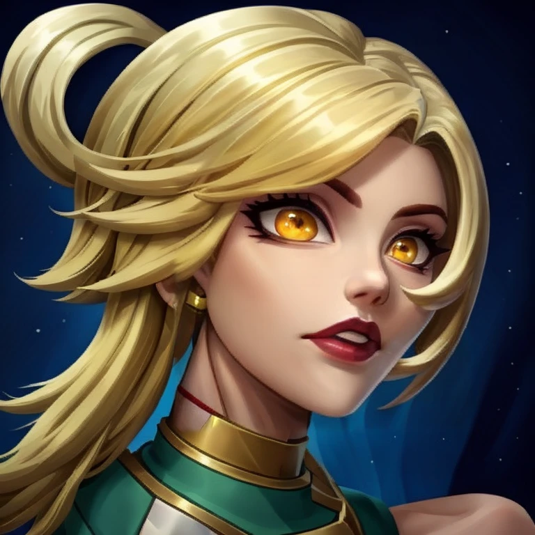 HEZI, LOL style, Summoner Avatar, Game avatar, Western cartoon game style, 1girl, solo, looking at viewer, earrings, jewelry, blue eyes, bangs, blue hair, official alternate costume, closed mouth, portrait, dark skin, glowing, long hair, dark-skinned female, gradient, gradient background, glowing eyes, short hair, asymmetrical bangs, makeup, hair ornament, artist name, dreadlocks, shiny, multicolored hair, black hair, frown, blue background, purple lips, lips, alternate costume<lora:å¬å¤å¸å¤´å:0.7>,