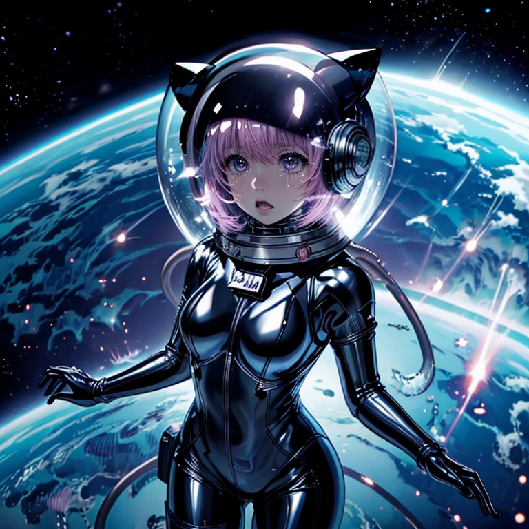 ((top quality, 8k wallpaper)),(masterpiece, best quality),extremely detailed,high definition,(official art:1.3),(((anime screencap,black outline))),<lora:more_details:0.3>,<lora:LCM_LoRA_Weights_SD15:1>,1girl,solo,scared,panicking,constricted pupils,screaming,raised eyebrows,wide-eyed,crying,tears,
<lora:momomiya_ichigo_v2:0.75>,mi1,short hair,cat ear,pink hair,large breasts,
BREAK
<lora:tightSpacesuit:0.4>,(((latex,skin tight,space helmet,helmet,astronaut,cowboy shot))),floating,space,