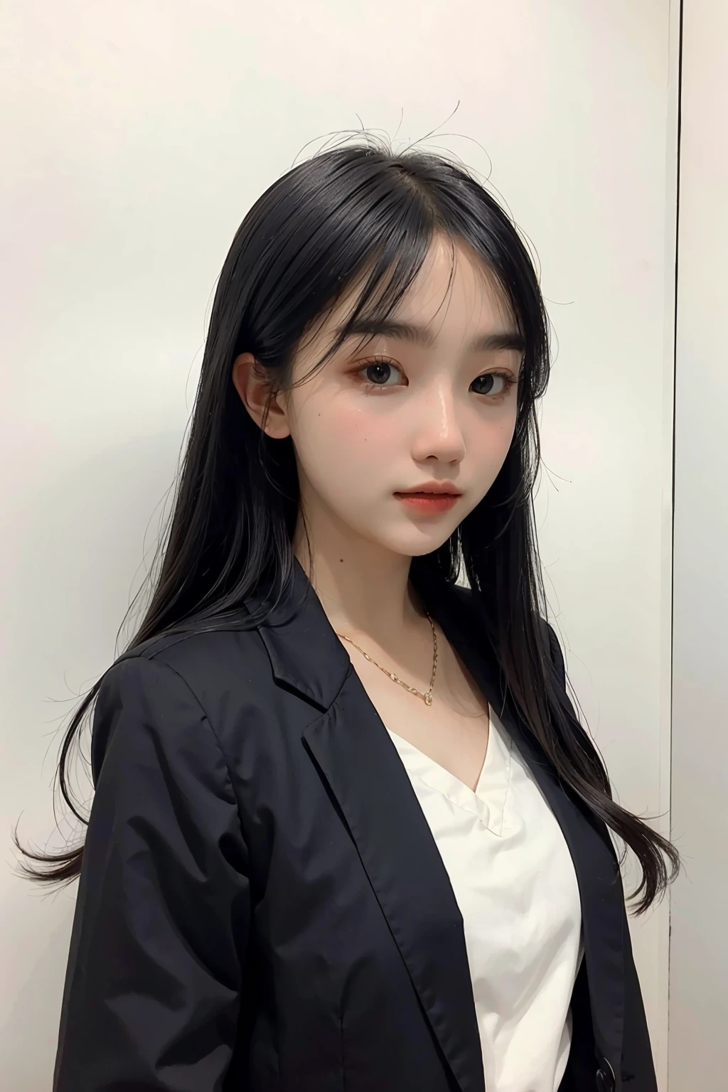 1girl, black  random formal attire, white background,   <lora:_Barr_bie-04:1>