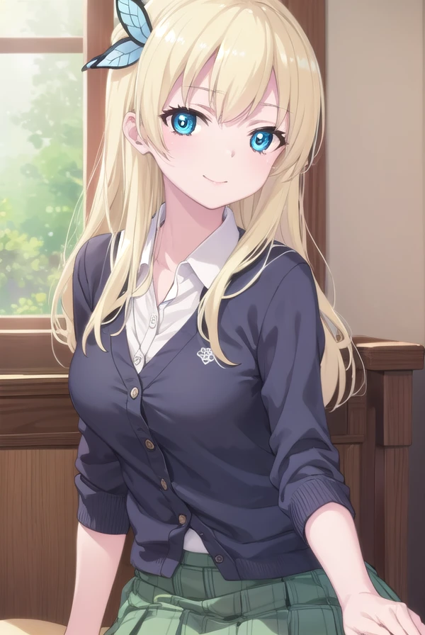 senakashiwazaki, <lora:sena kashiwazaki s2-lora-nochekaiser:1>,
sena kashiwazaki, long hair, blonde hair, hair ornament, aqua eyes, butterfly hair ornament, lips, smile,
BREAK school uniform, cardigan, st. chronica academy school uniform, skirt, green skirt, pleated skirt,
BREAK indoors, classroom,
BREAK looking at viewer, (cowboy shot:1.5),
BREAK <lyco:GoodHands-beta2:1>, (masterpiece:1.2), best quality, high resolution, unity 8k wallpaper, (illustration:0.8), (beautiful detailed eyes:1.6), extremely detailed face, perfect lighting, extremely detailed CG, (perfect hands, perfect anatomy),