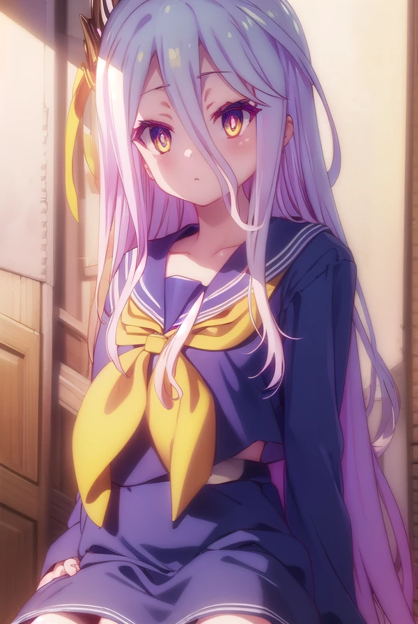 ngnlshiro, <lora:ngnl shiro s1-lora-nochekaiser:1>,
shiro, long hair, hair between eyes, very long hair, white hair, messy hair, (yellow eyes:1.3),
BREAK crown, shirt, long sleeves, school uniform, serafuku, sailor collar, neckerchief, white sailor collar, yellow neckerchief,
BREAK indoors,
BREAK looking at viewer, (cowboy shot:1.5),
BREAK <lyco:GoodHands-beta2:1>, (masterpiece:1.2), best quality, high resolution, unity 8k wallpaper, (illustration:0.8), (beautiful detailed eyes:1.6), extremely detailed face, perfect lighting, extremely detailed CG, (perfect hands, perfect anatomy),